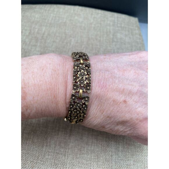 Vintage Coro Forget Me Not Flower Links Bracelet Gold Plated Grandma Jewelry - Picture 7 of 7